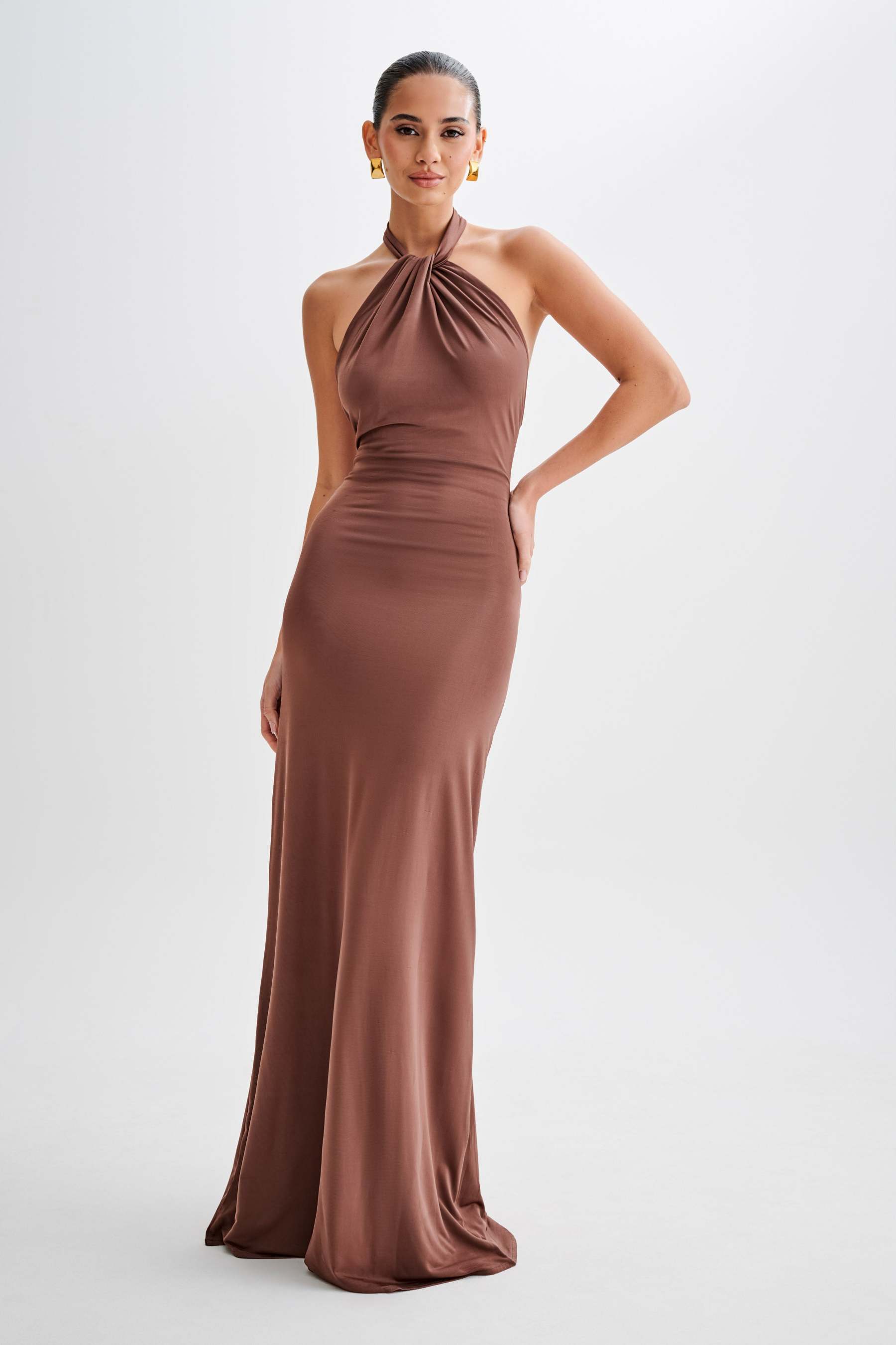 Halter Neck Knotted Gathering Maxi Dress