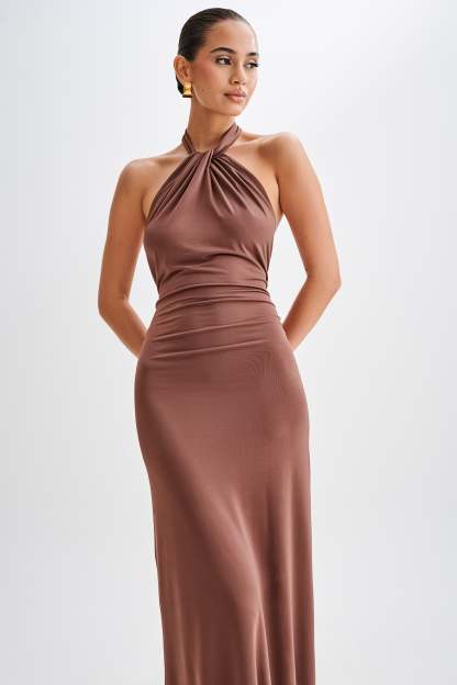 Halter Neck Knotted Gathering Maxi Dress