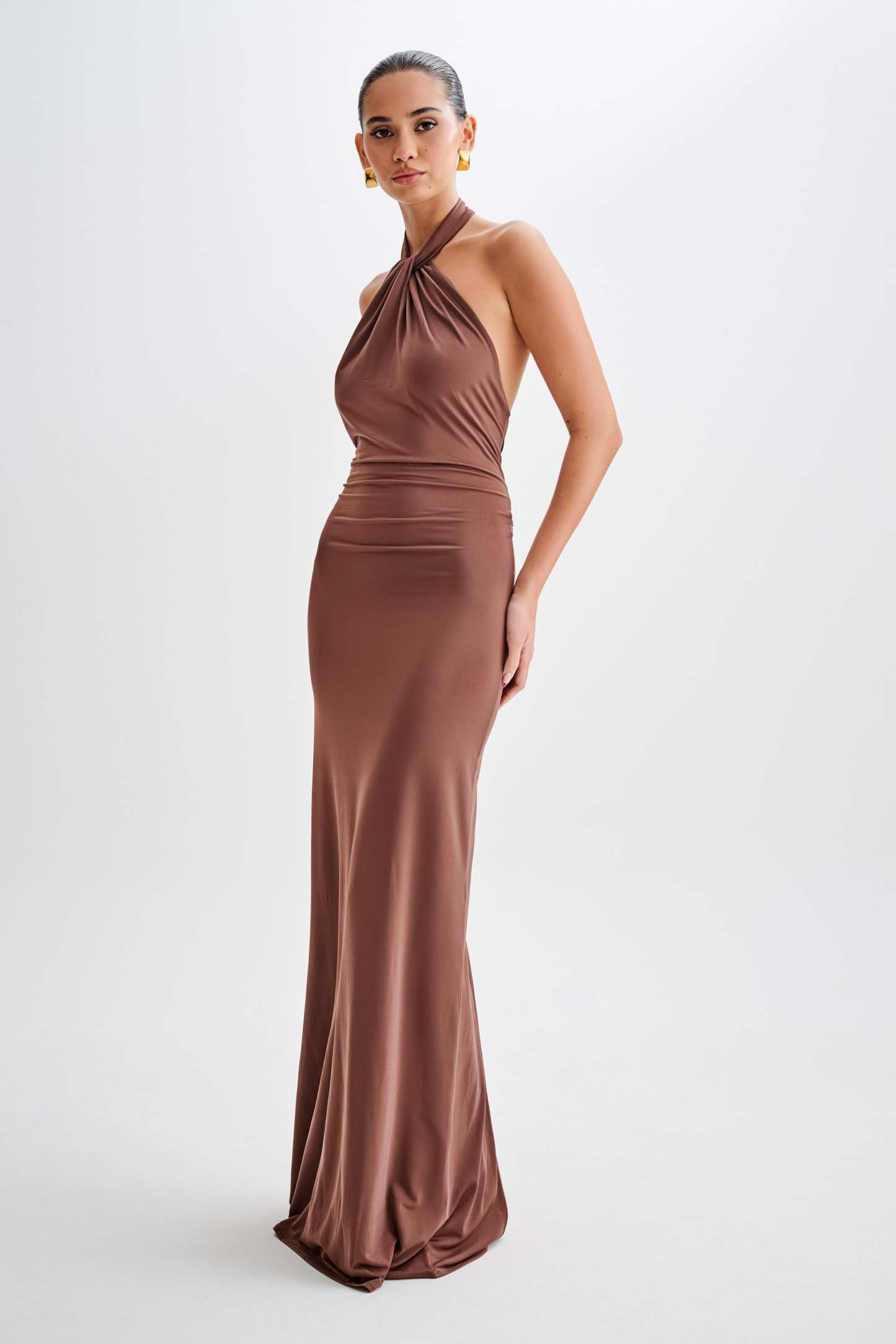 Halter Neck Knotted Gathering Maxi Dress