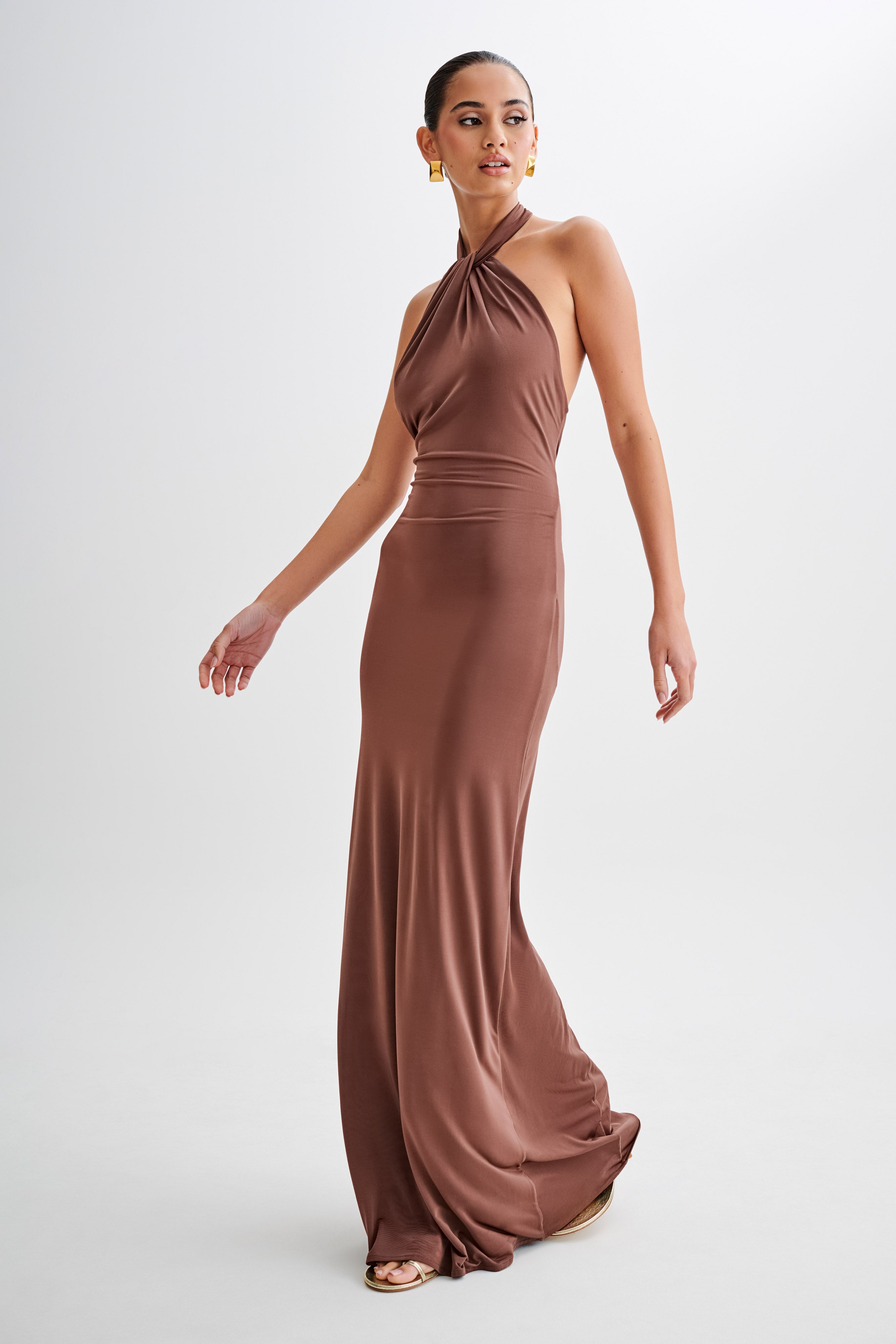 Halter Neck Knotted Gathering Maxi Dress