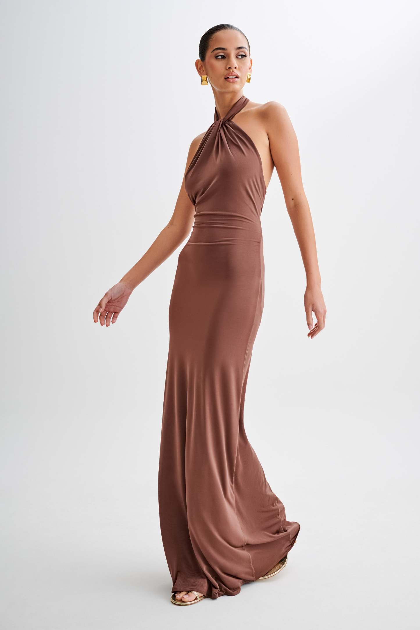 Halter Neck Knotted Gathering Maxi Dress