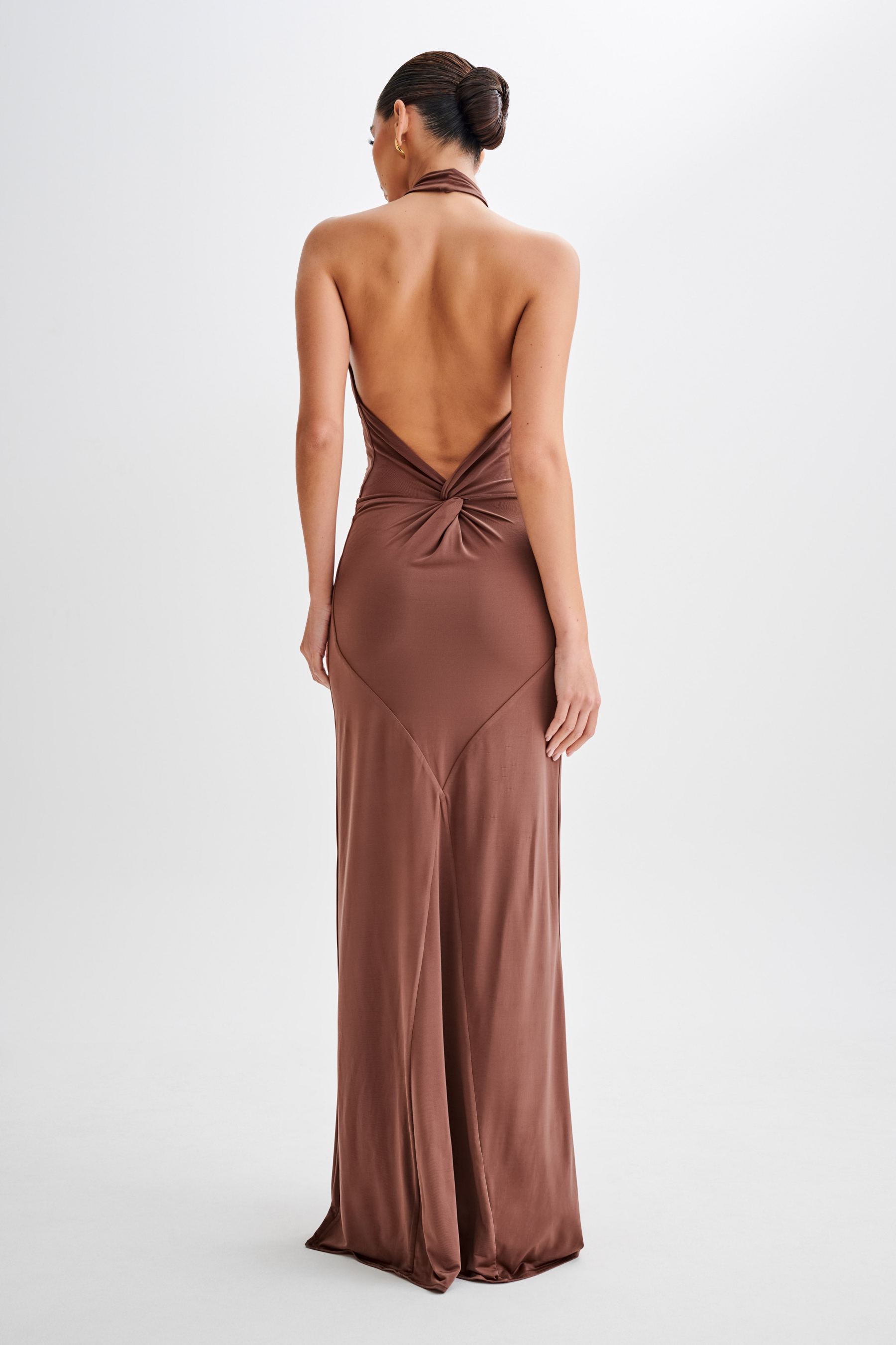 Halter Neck Knotted Gathering Maxi Dress
