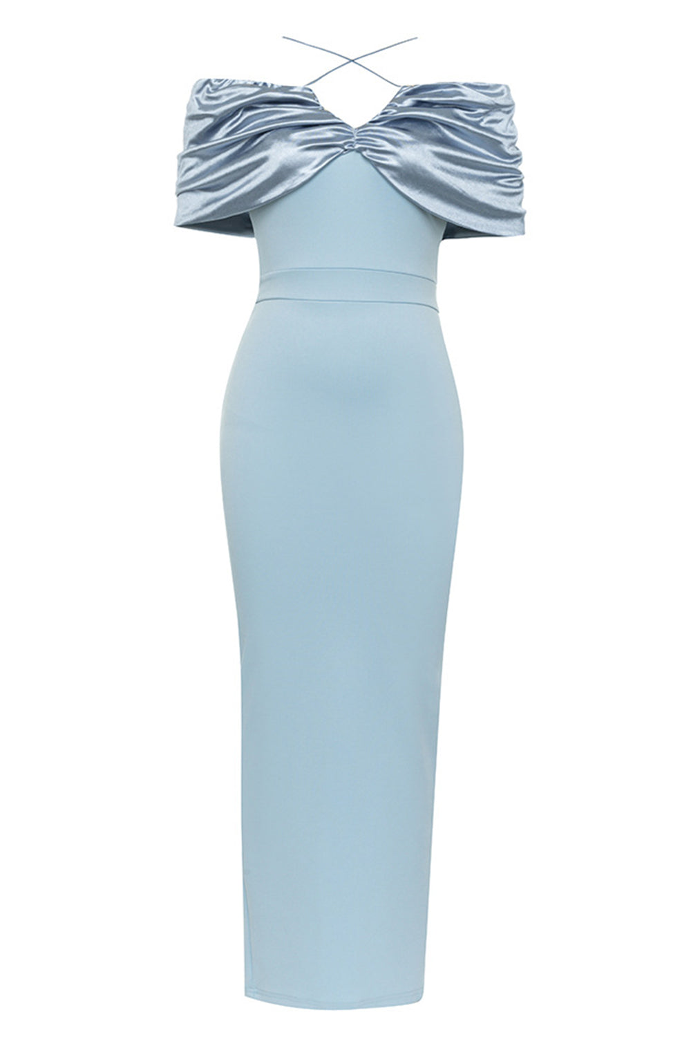 Satin Off-Shoulder Slit Midi Dress