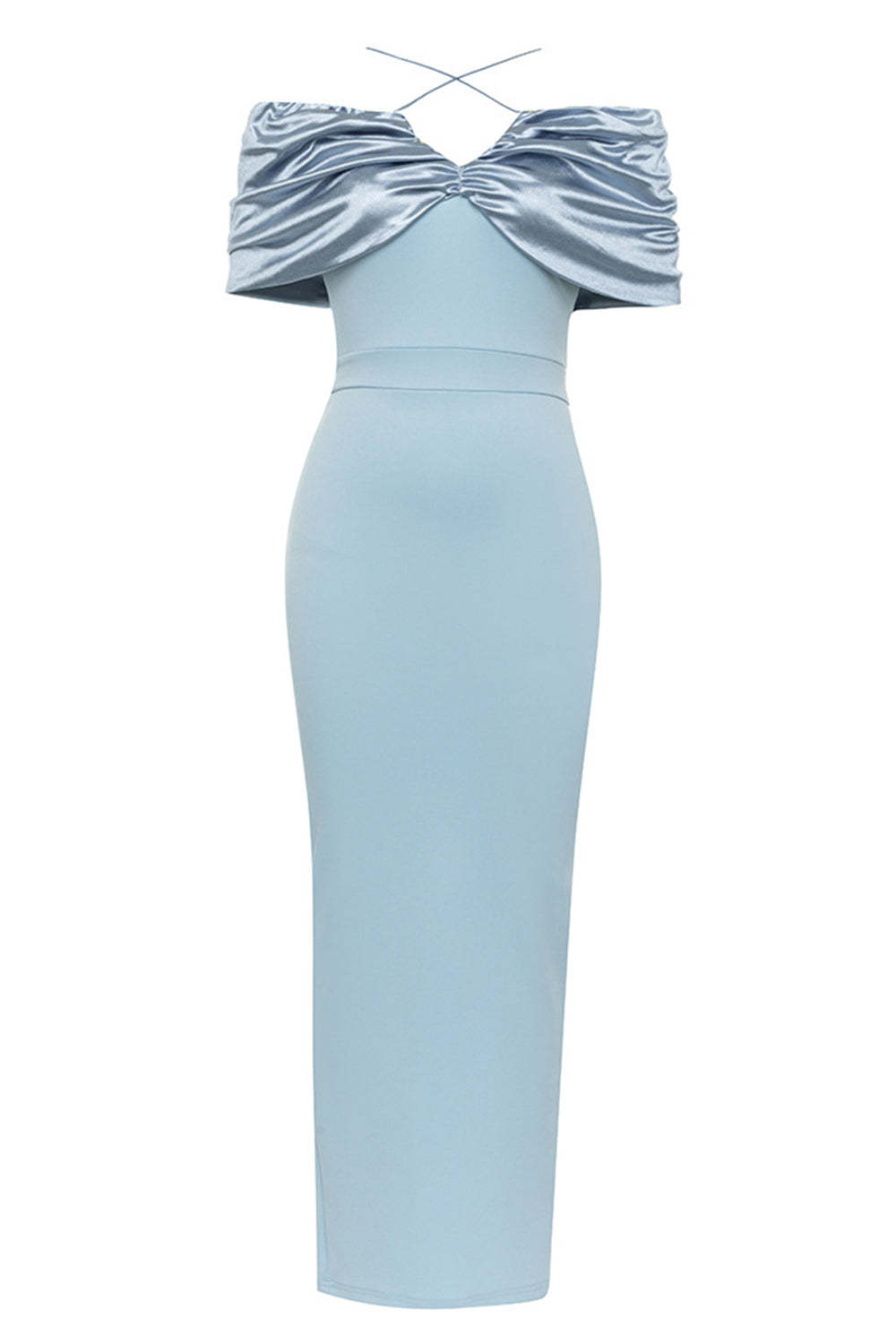Satin Off-Shoulder Slit Midi Dress