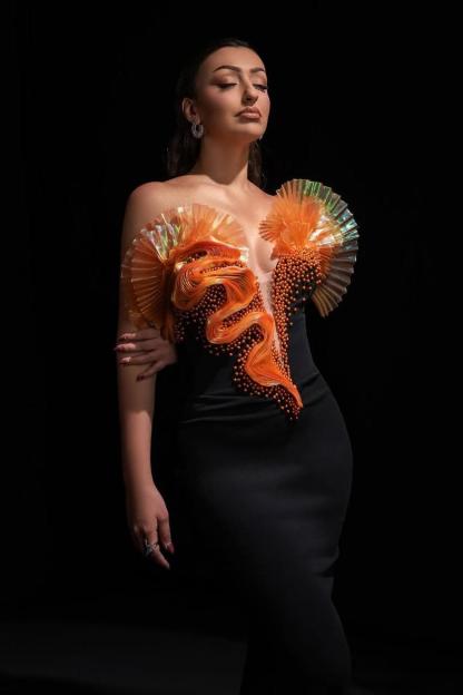 Bandage Splicing Organza Rivet Midi Dress