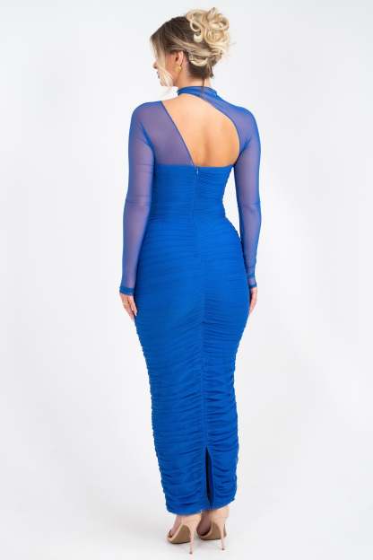 Mesh Gathering Cut-Out Maxi Dress
