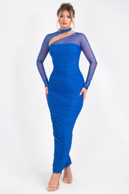 Mesh Gathering Cut-Out Maxi Dress