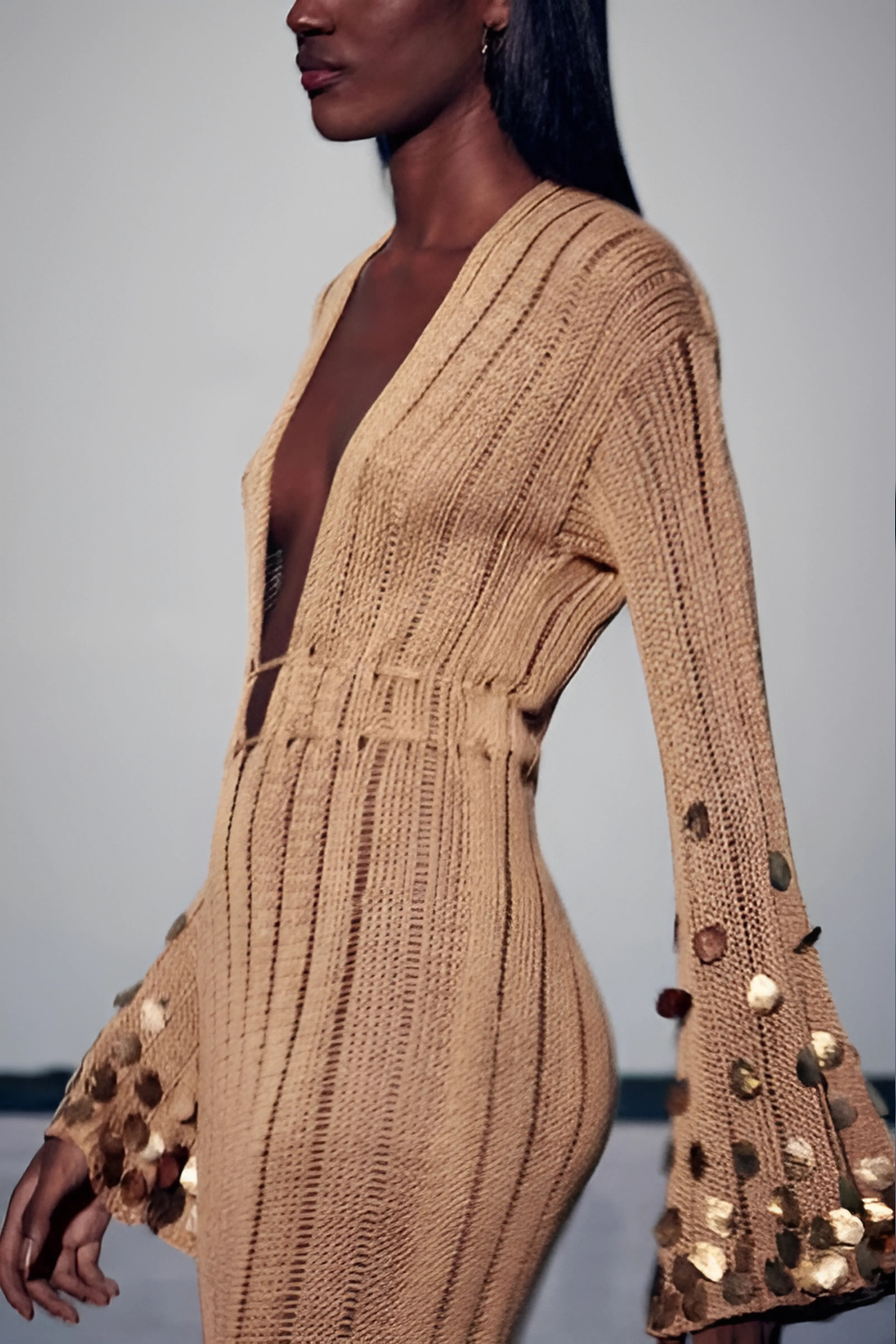 Knit Sequin Long Sleeve Midi Dress