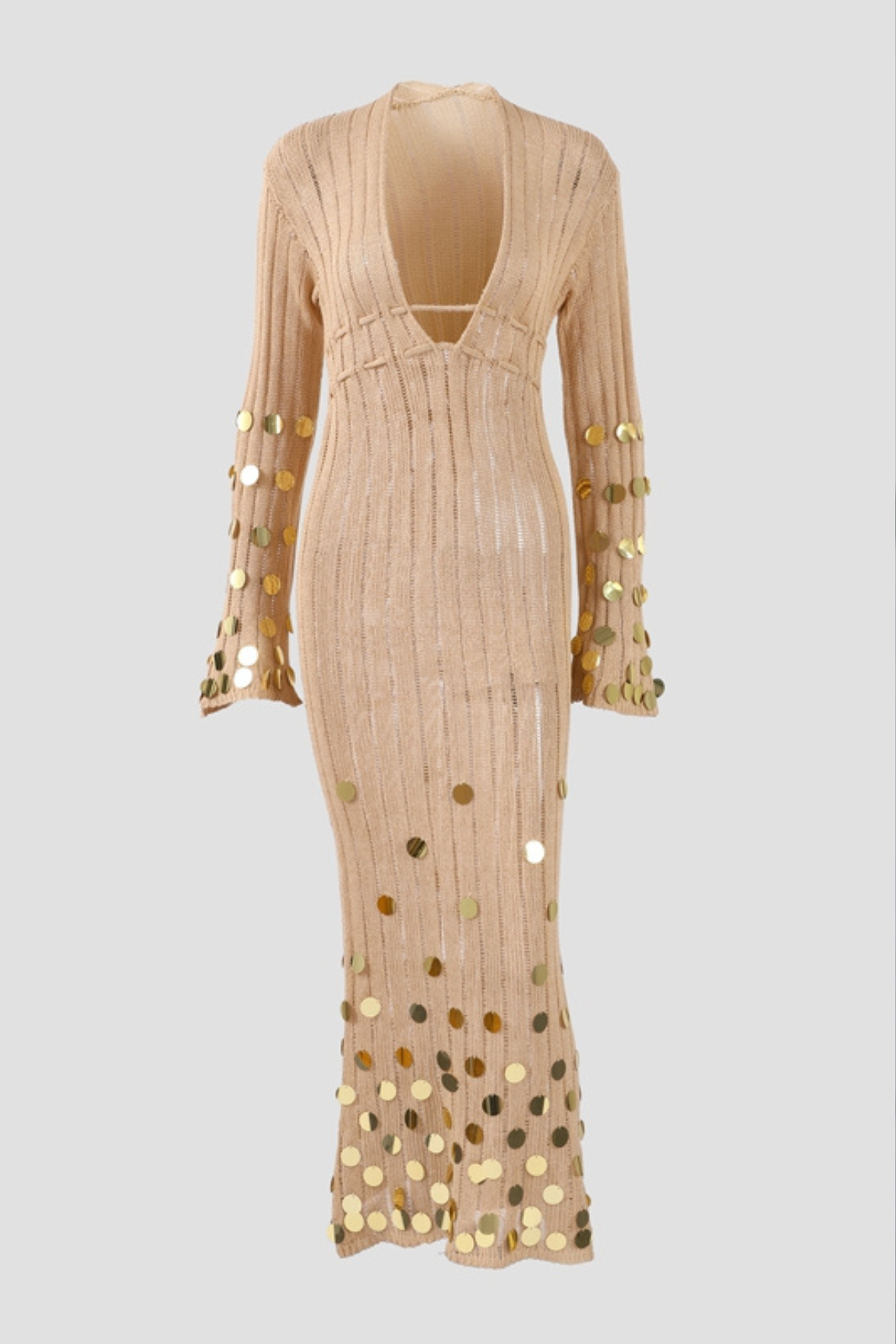 Knit Sequin Long Sleeve Midi Dress