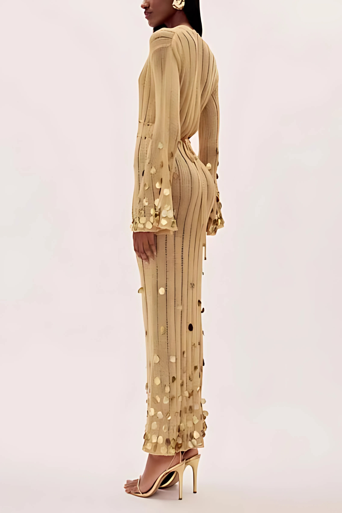 Knit Sequin Long Sleeve Midi Dress