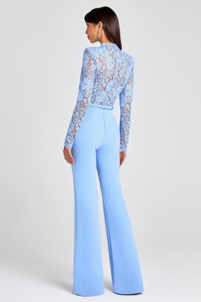 Lace Splicing See-THrough Halter Neck Jumpsuit With Belt