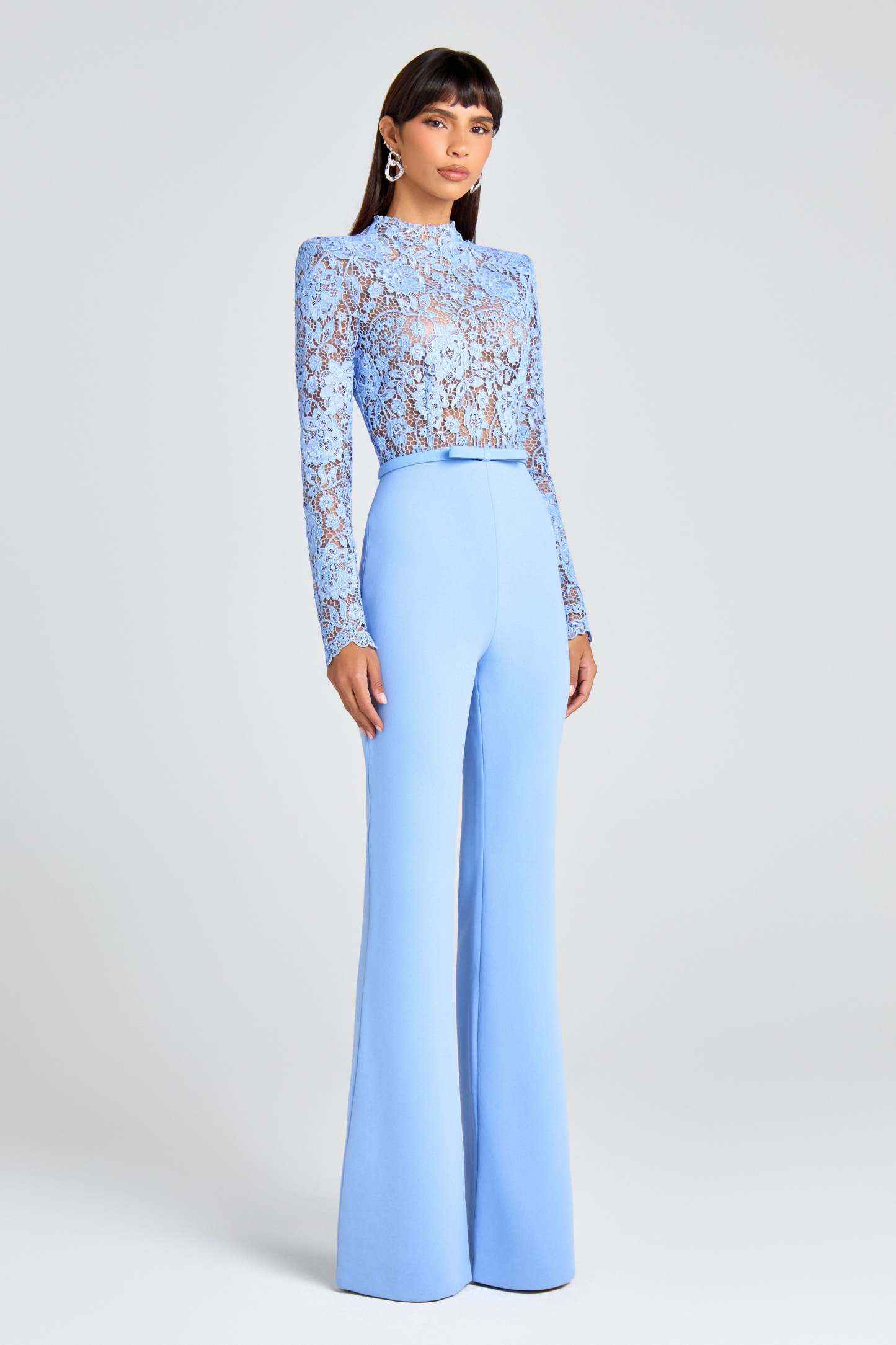 Lace Splicing See-THrough Halter Neck Jumpsuit With Belt