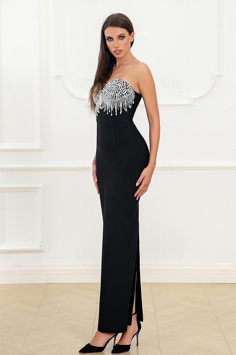 Rhinestone Tassel Off-Shoulder Midi Dress