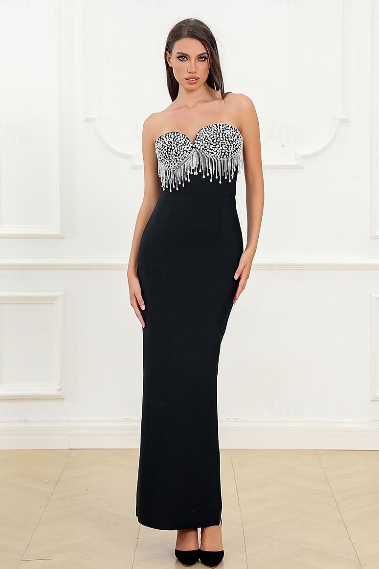 Rhinestone Tassel Off-Shoulder Midi Dress