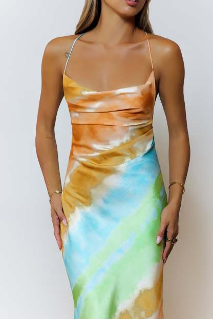 Halter Neck Backless Lace-Up Maxi Dress