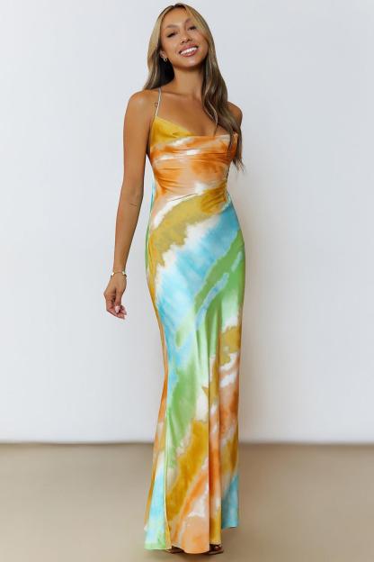 Halter Neck Backless Lace-Up Maxi Dress