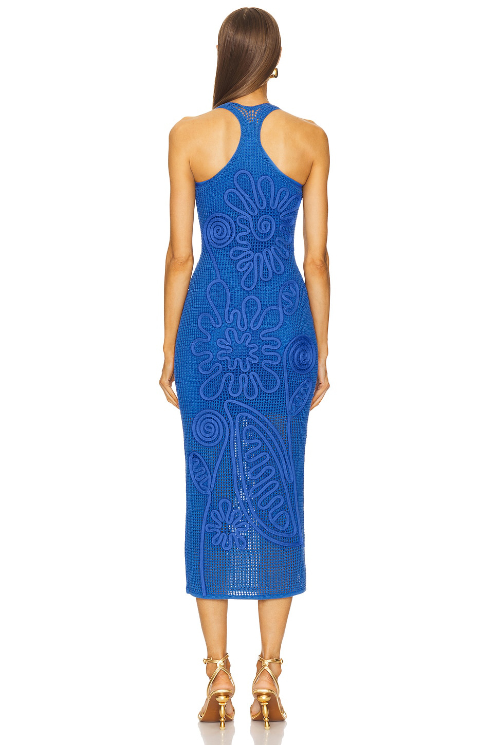 Crochet Halter Neck Square Collar Midi Dress