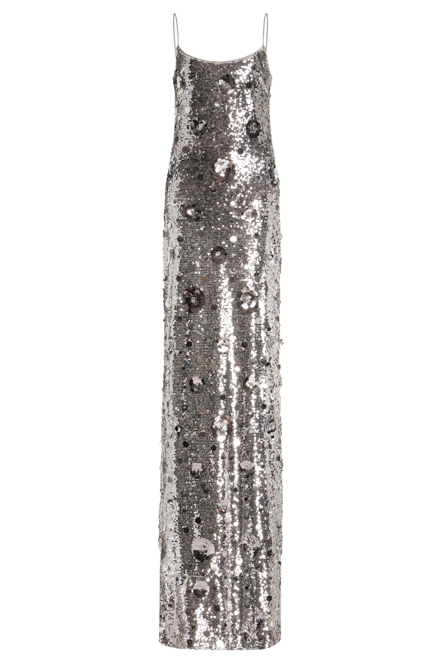 Sequin Off-Shoulder Slip Maxi Dress