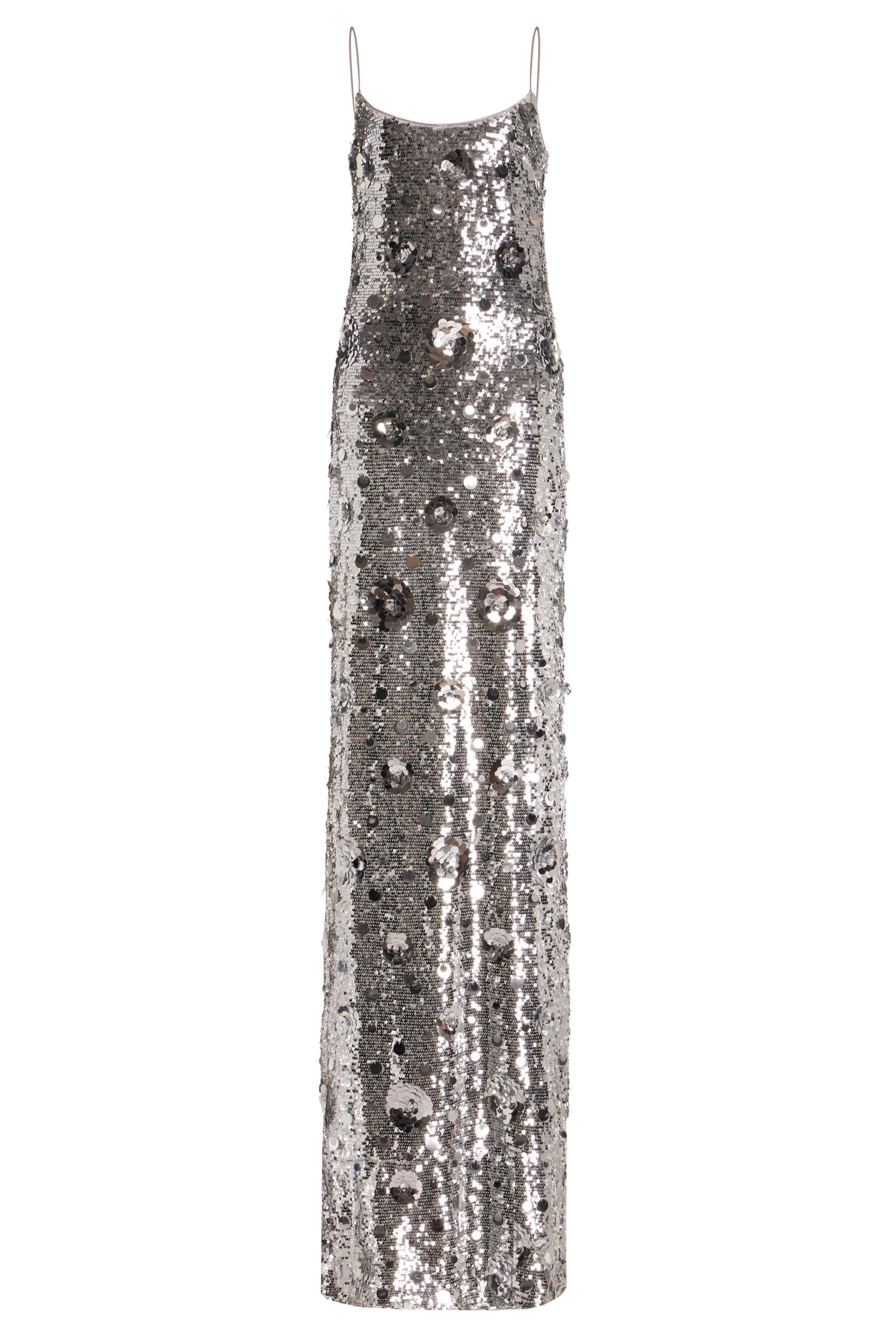 Sequin Off-Shoulder Slip Maxi Dress