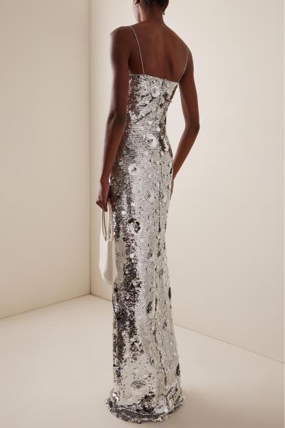 Sequin Off-Shoulder Slip Maxi Dress