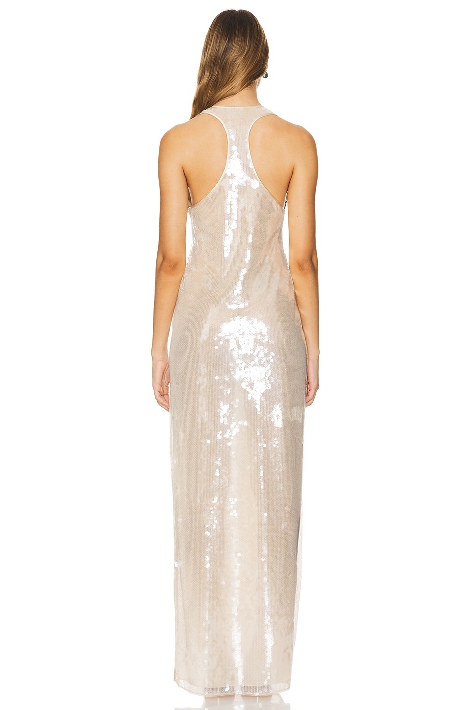 Solid Sequin Sleeveless Slit Maxi Dress