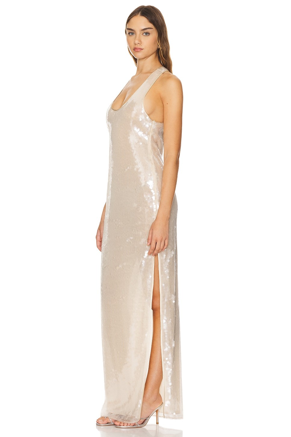 Solid Sequin Sleeveless Slit Maxi Dress