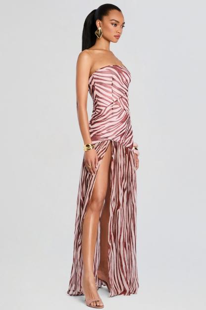 Chiffon Leopard Print Slit Maxi Dress
