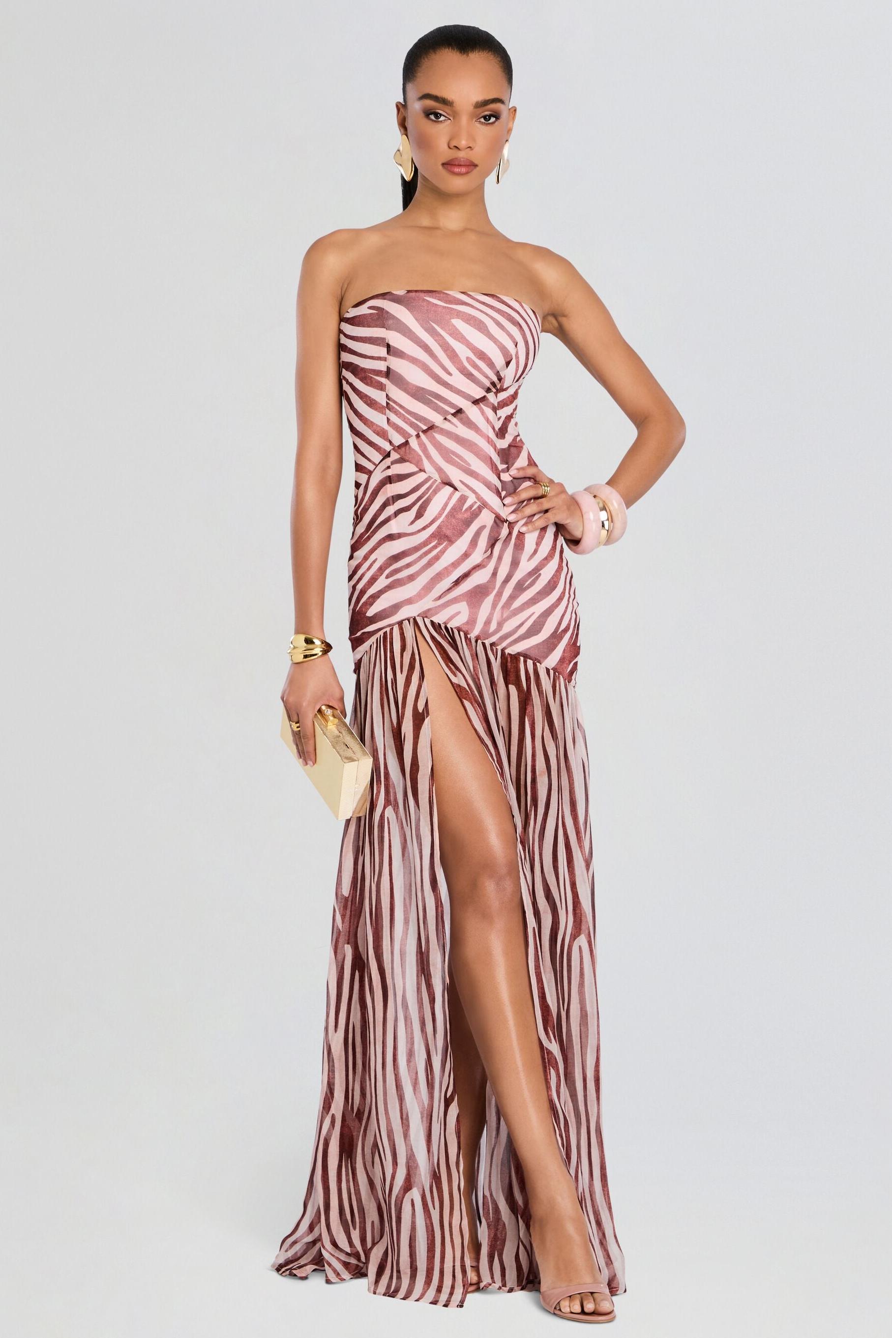 Chiffon Leopard Print Slit Maxi Dress