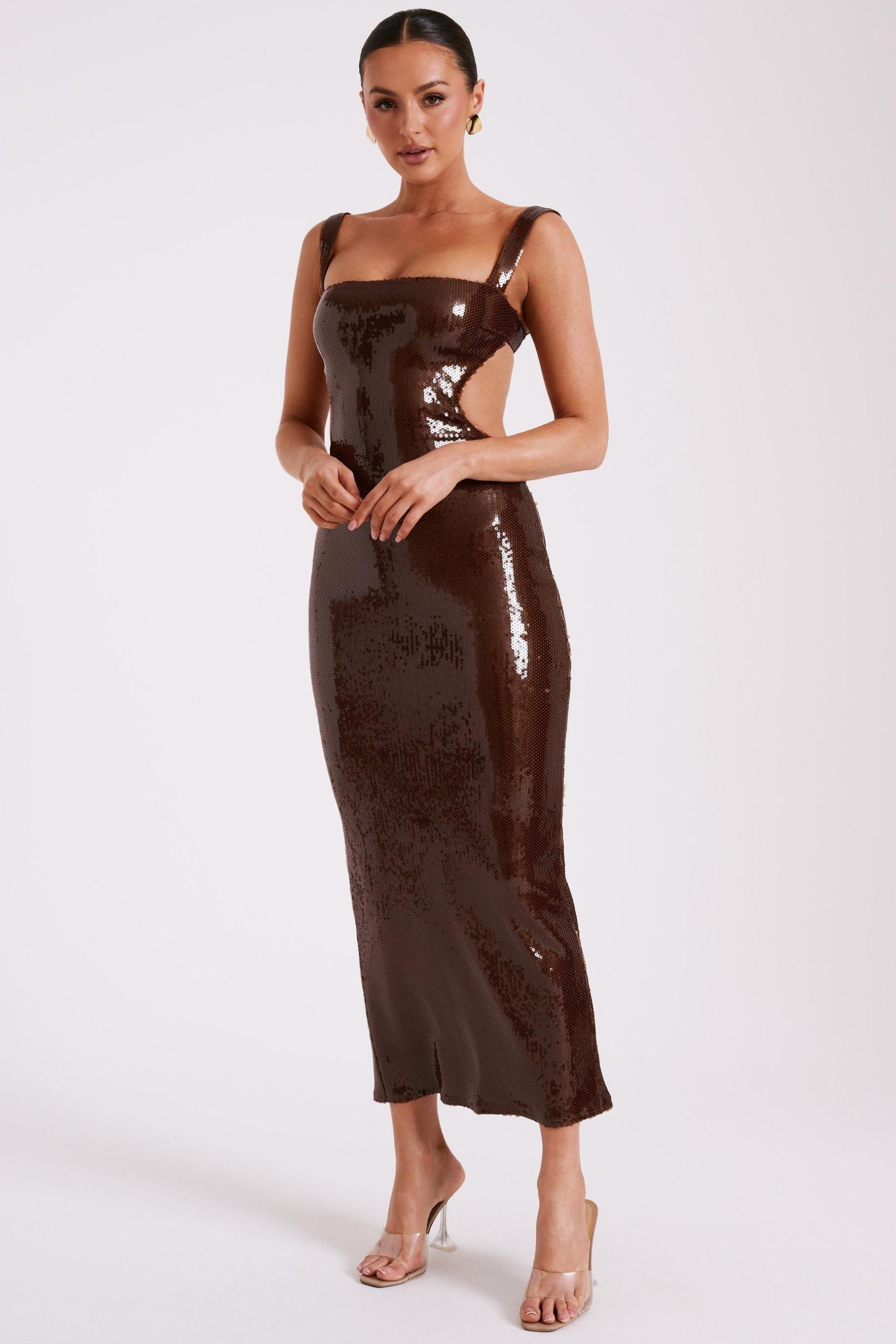 Sequin Cut-Out Square Collar Maxi Dress