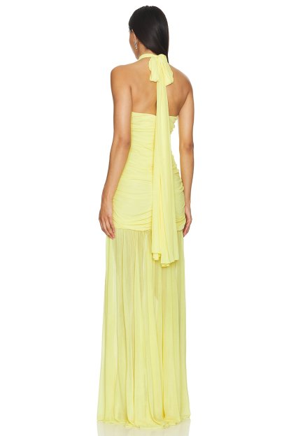 Halter Neck Mesh Splicing Chiffon Maxi Dress
