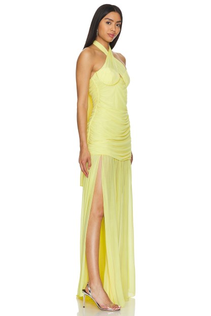 Halter Neck Mesh Splicing Chiffon Maxi Dress