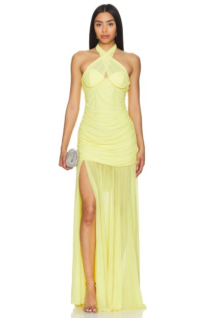 Halter Neck Mesh Splicing Chiffon Maxi Dress