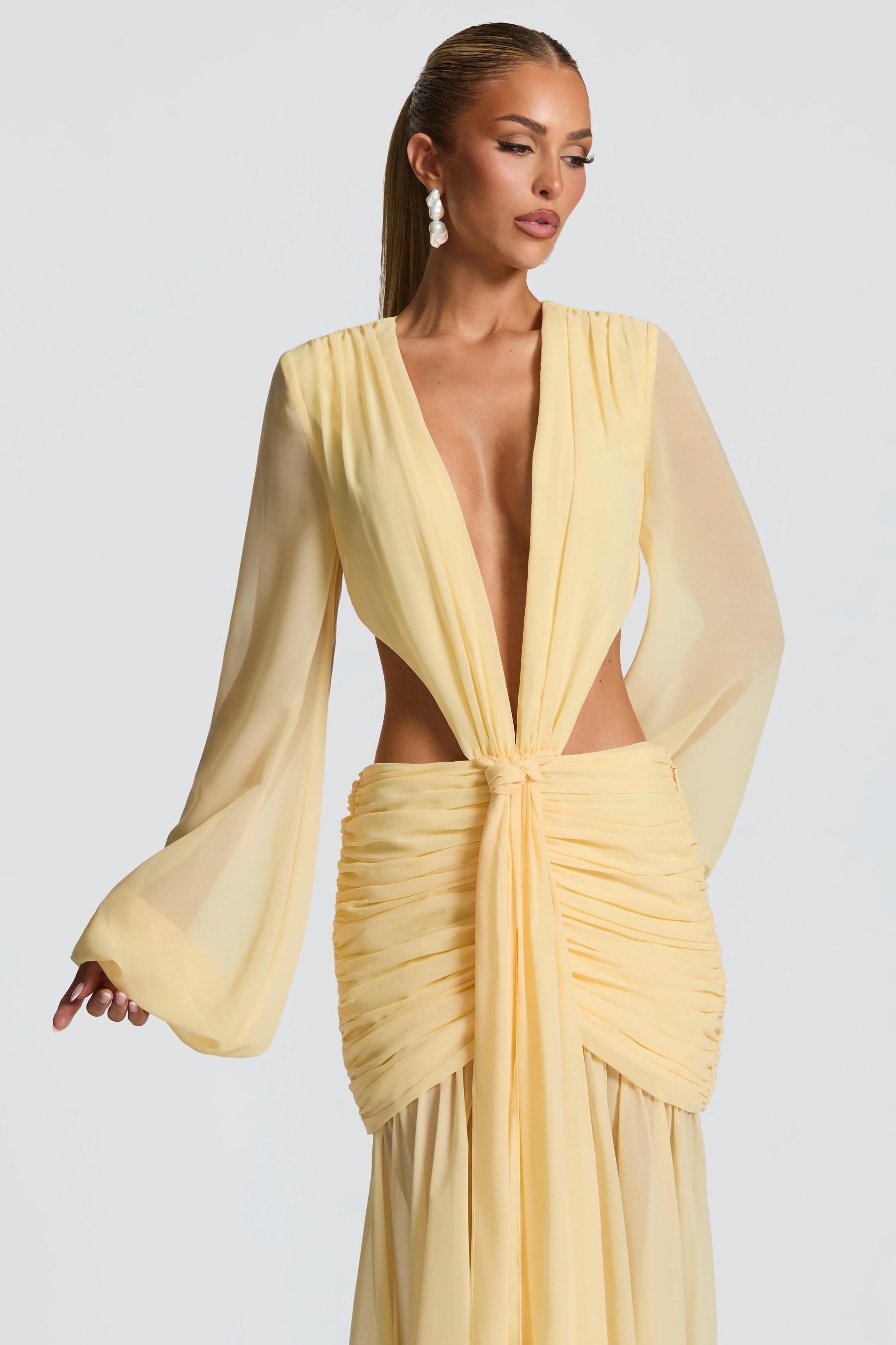 Chiffon Long Sleeve Cut-Out Maxi Dress