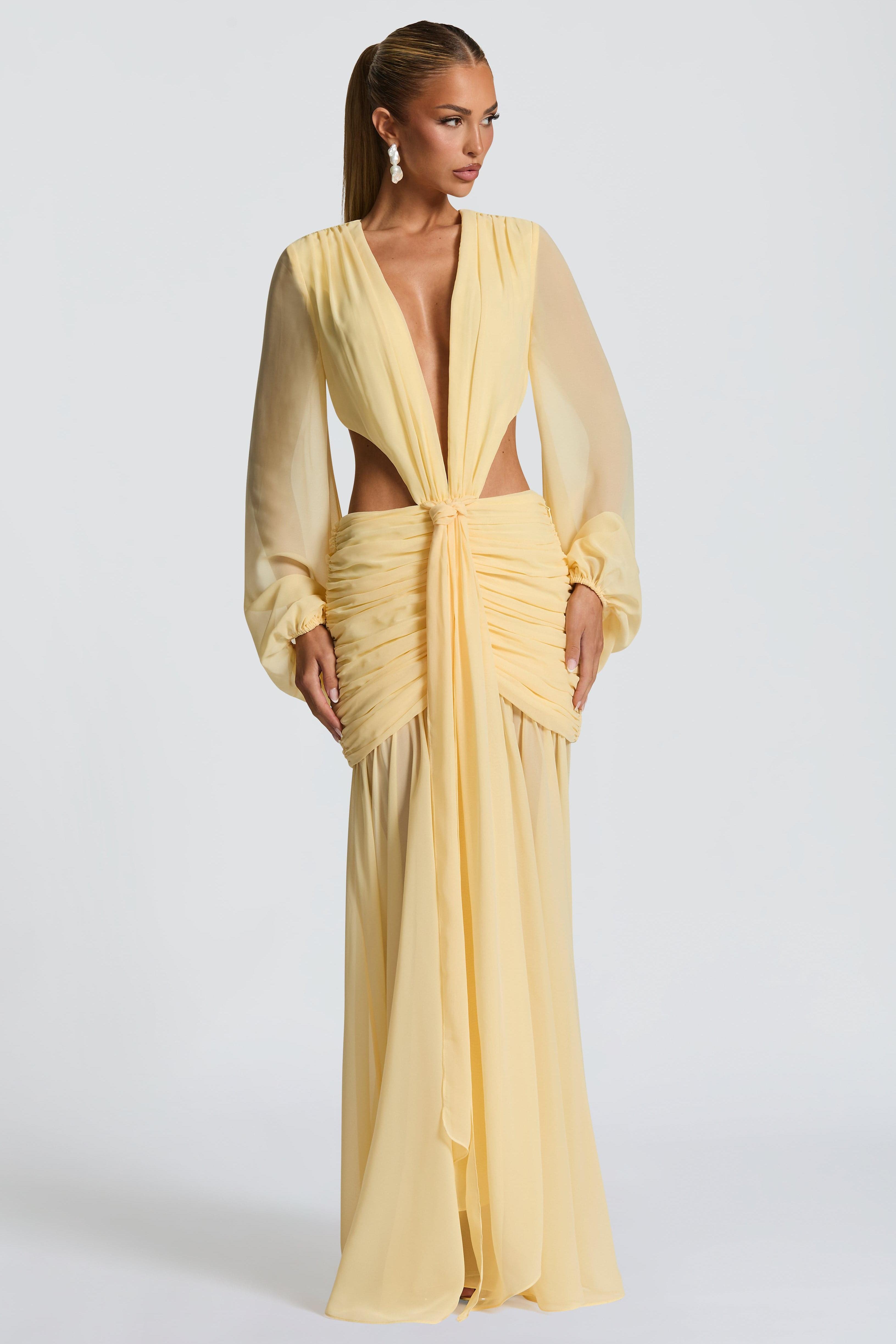 Chiffon Long Sleeve Cut-Out Maxi Dress