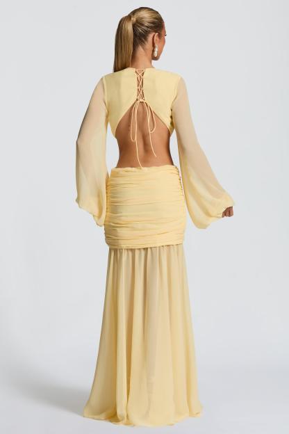 Chiffon Long Sleeve Cut-Out Maxi Dress