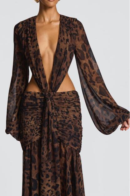 Chiffon Long Sleeve Cut-Out Maxi Dress