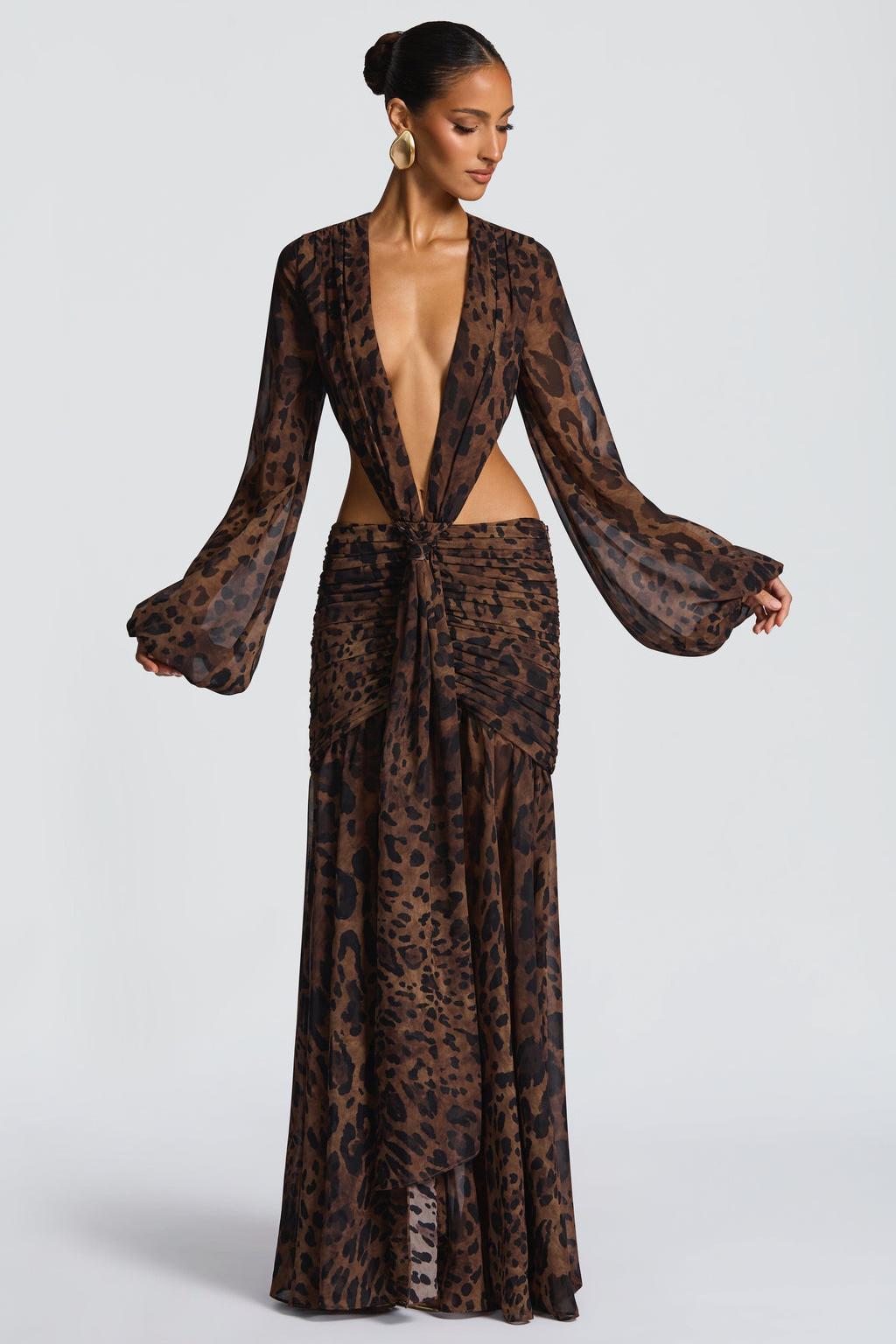 Chiffon Long Sleeve Cut-Out Maxi Dress