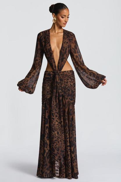 Chiffon Long Sleeve Cut-Out Maxi Dress