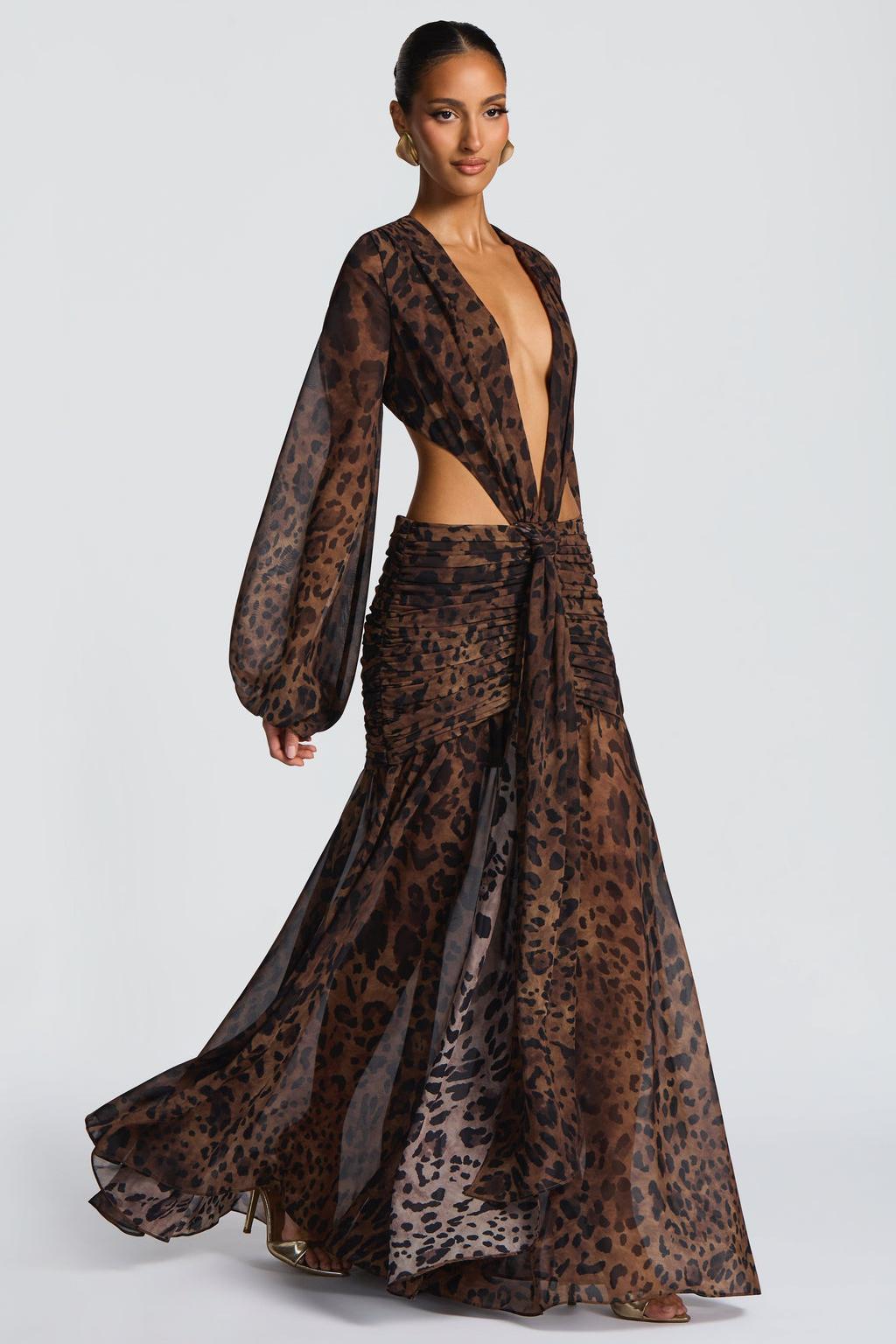 Chiffon Long Sleeve Cut-Out Maxi Dress