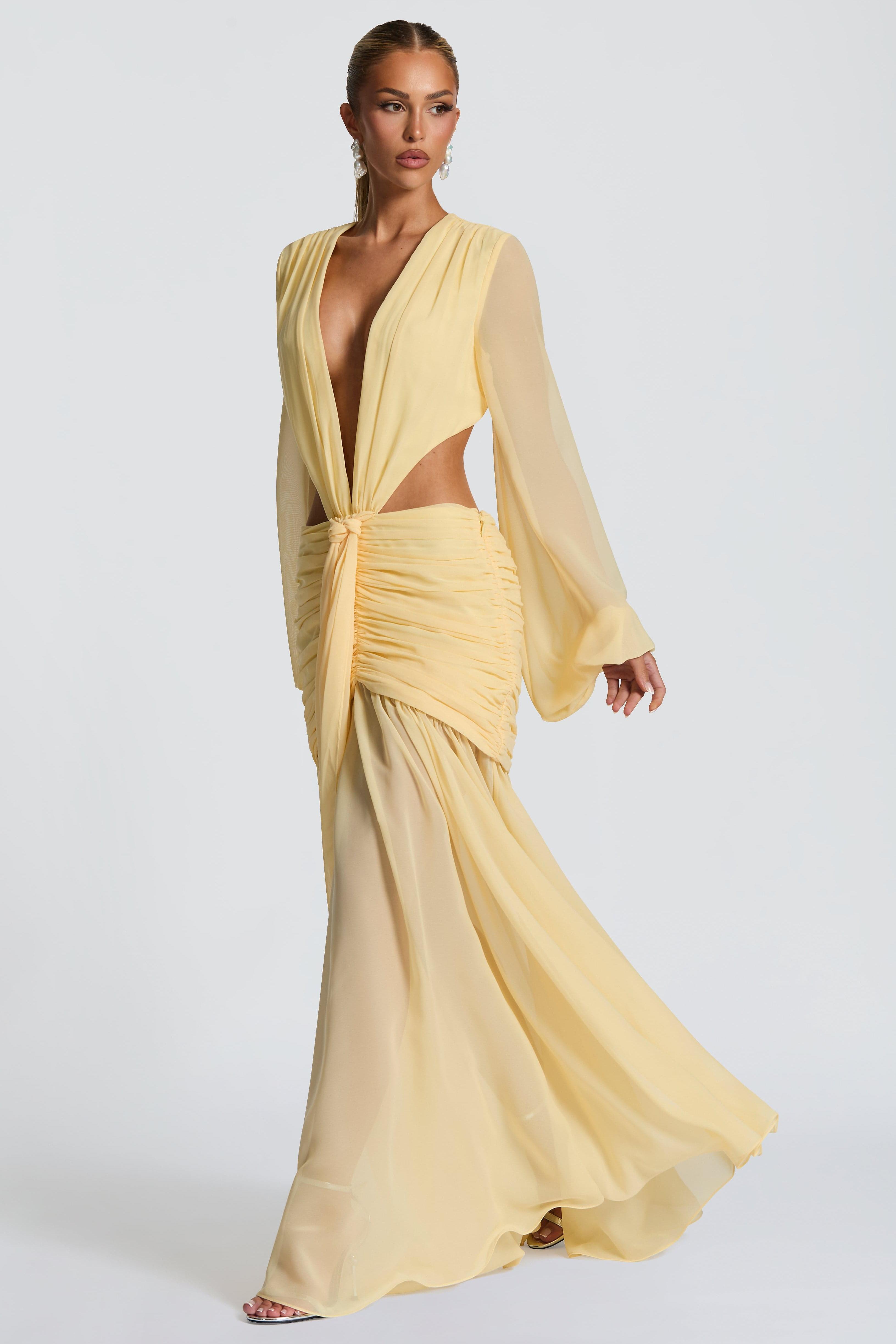 Chiffon Long Sleeve Cut-Out Maxi Dress