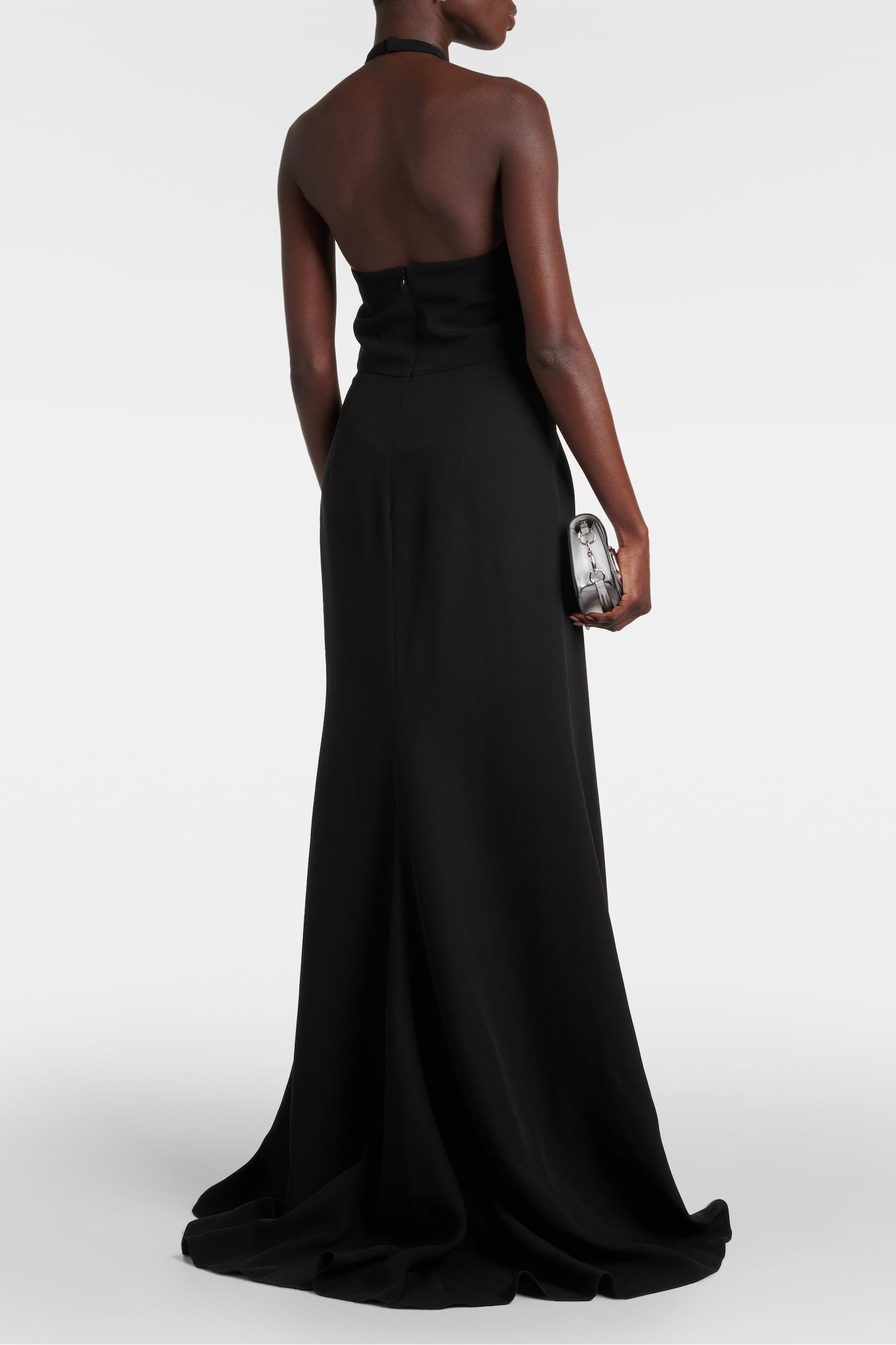 3D Flower Halter Neck Cut-Out Maxi Dress With Gloves