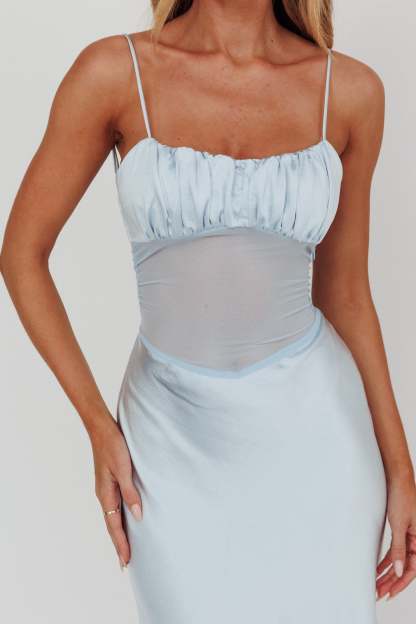 Satin See-Through Gathering Maxi Dress
