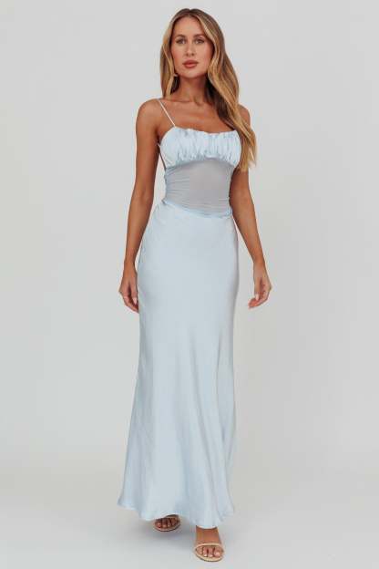 Satin See-Through Gathering Maxi Dress
