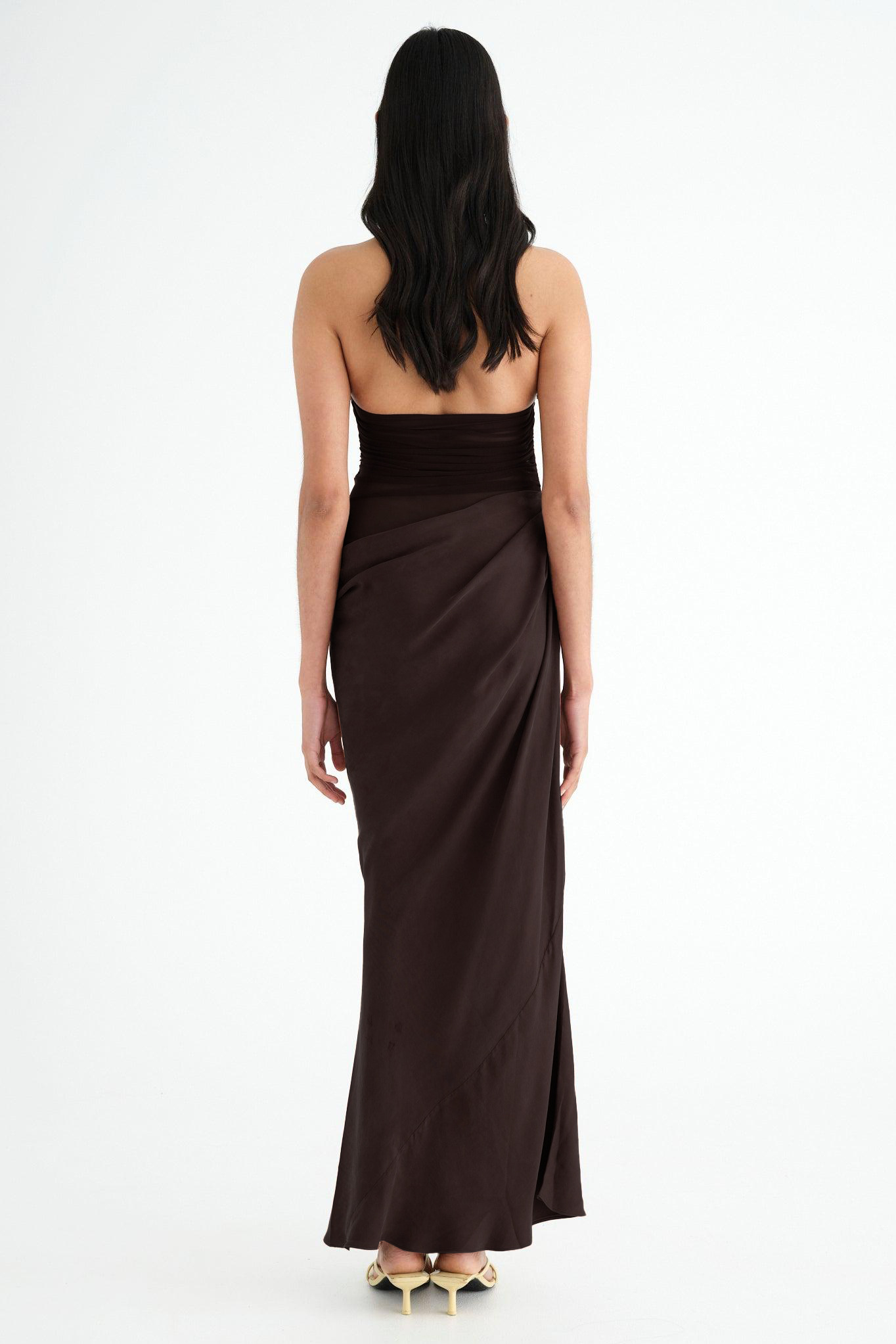 Mesh Splicing Satin Halter Neck Maxi Dress