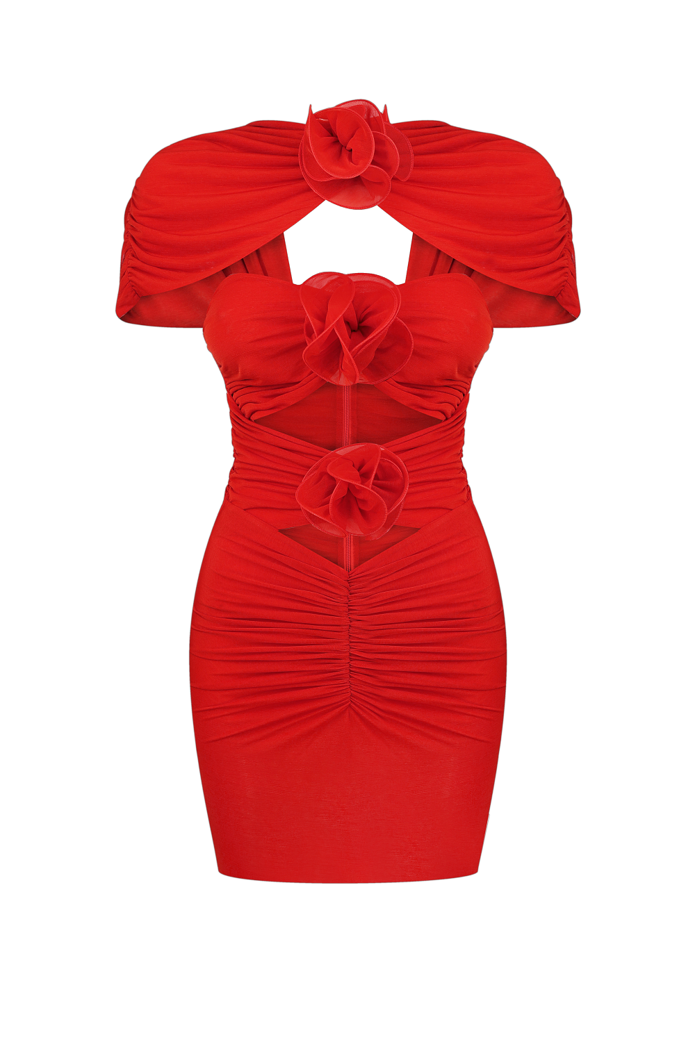 3D Flower Mesh Cut-Out Mini Dress