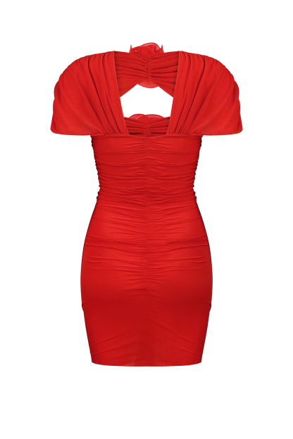 3D Flower Mesh Cut-Out Mini Dress