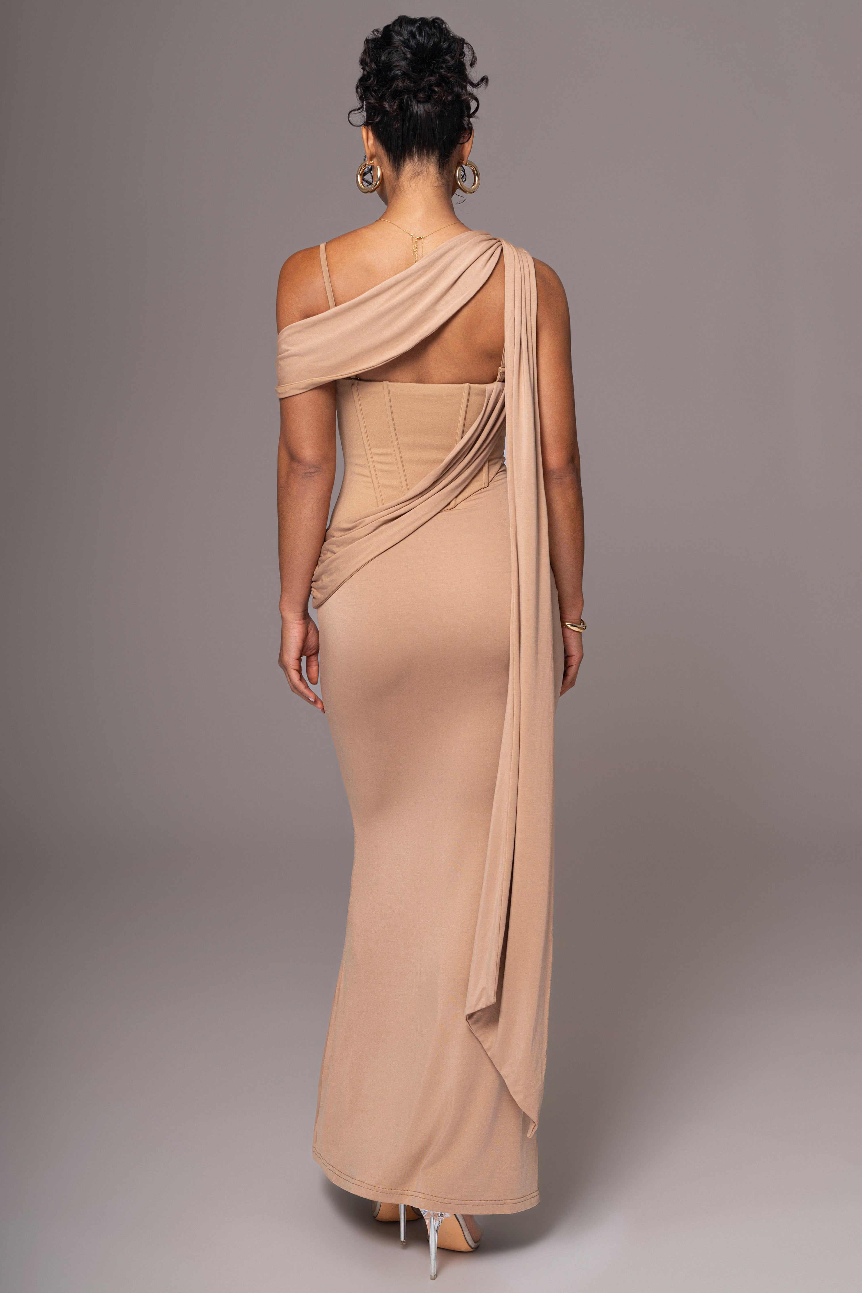 Solid Asymmetrical Neck Gathering Maxi Dress