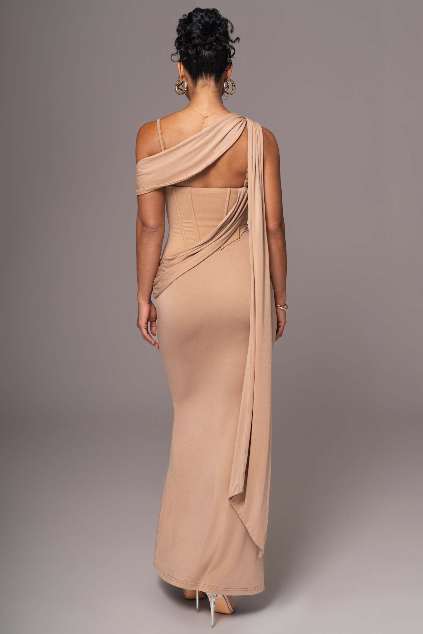 Solid Asymmetrical Neck Gathering Maxi Dress