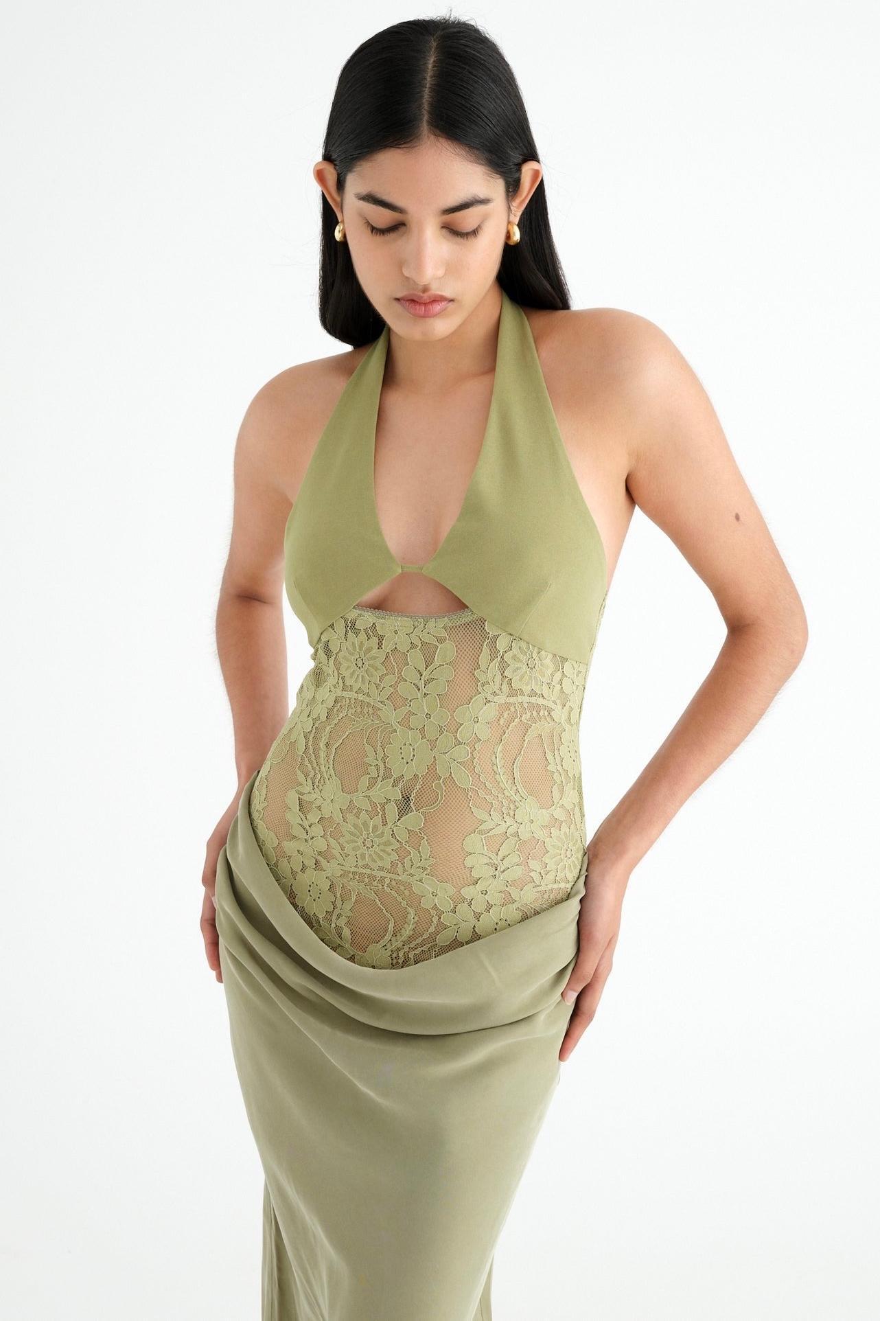 Lace Cut-Out V-Neck Maxi Dress