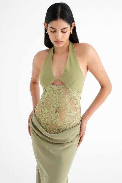 Lace Cut-Out V-Neck Maxi Dress